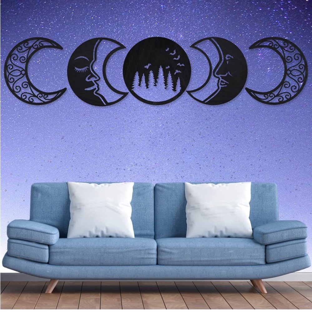 🔥Moon Phases Wall Decorations 5 pcs Wood Boho NIOB